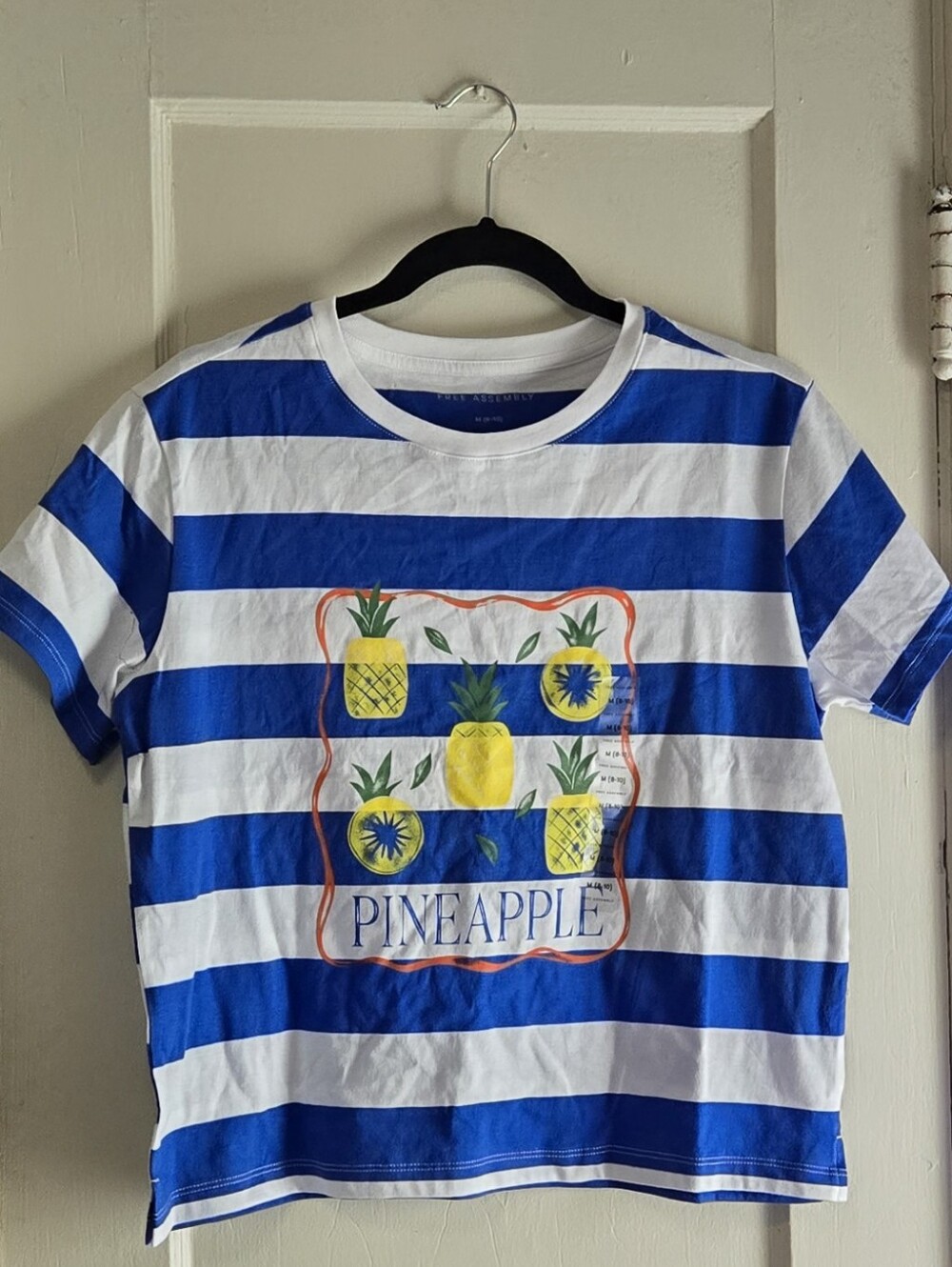 Free Assembly Striped Blue & White Pineapple Graphic Tee
